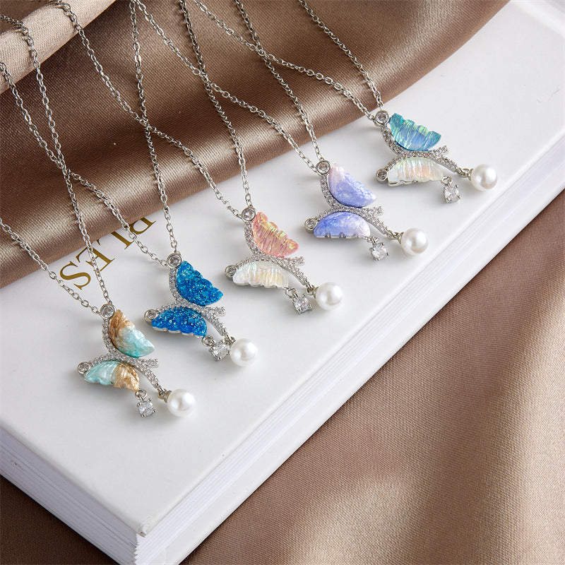 Super Color Fluorescent Butterfly Pearl Tassel Light Necklaces
