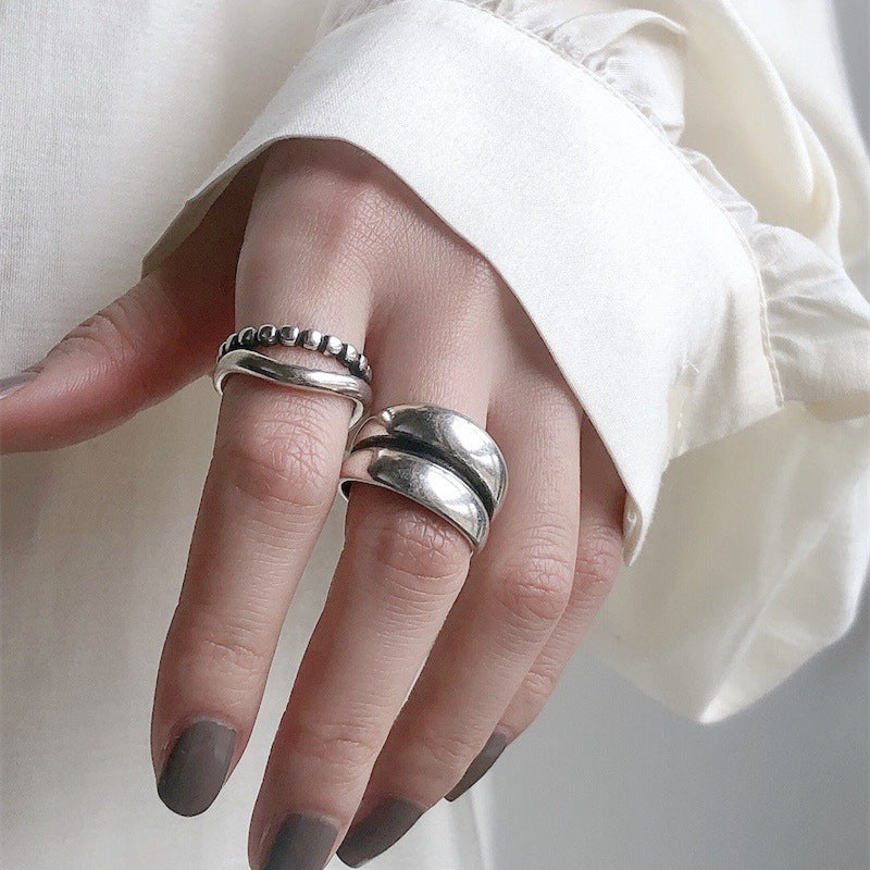 Women's Beads Retro Fashion Geometry Pattern Hip Hop Open Rings