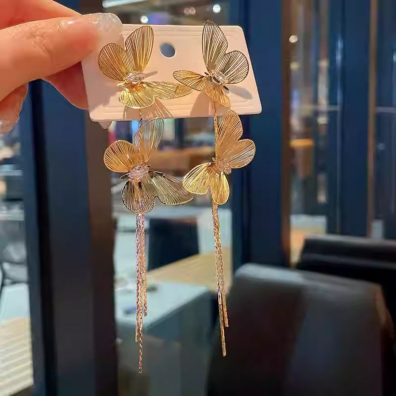 Women's Butterfly Tassel High-grade Light Luxury Long Earrings