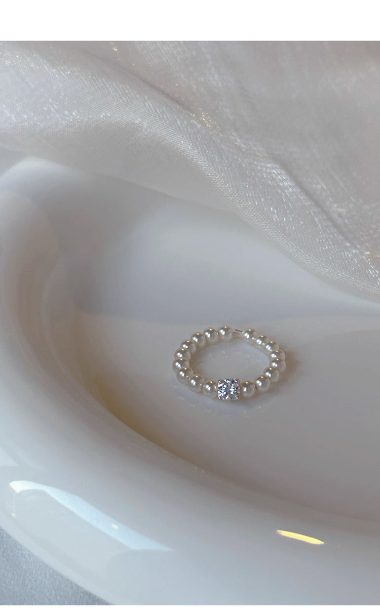 Women's Cube Moissanite Pearl Elastic Design Light Rings