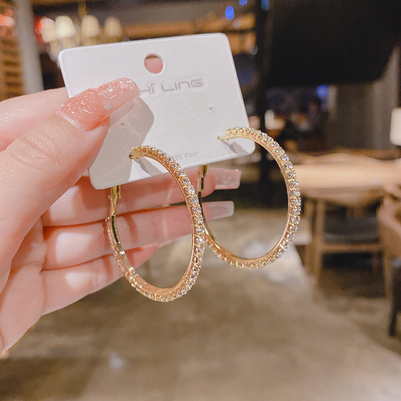 Shining Big Hoop Claw Chain Rhinestone Earrings