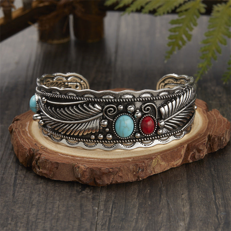 Women's Navajo Style Oval Turquoise Retro Two-tone Bracelets