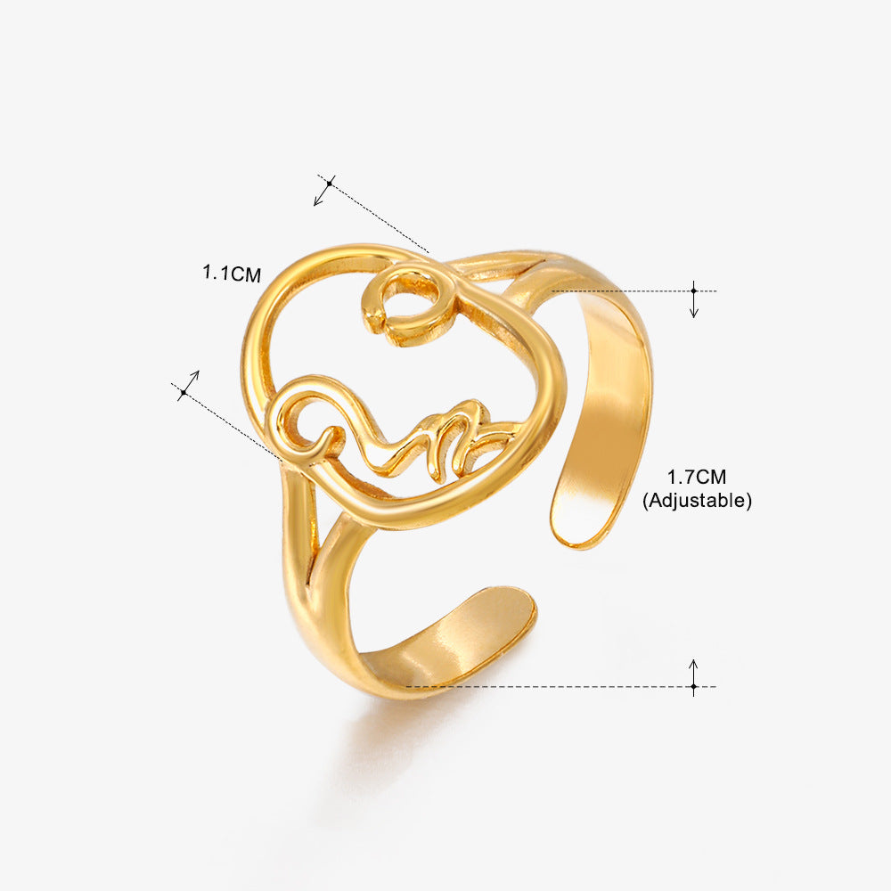 Women's Popular Stainless Steel Geometric Ellipse French Retro Rings