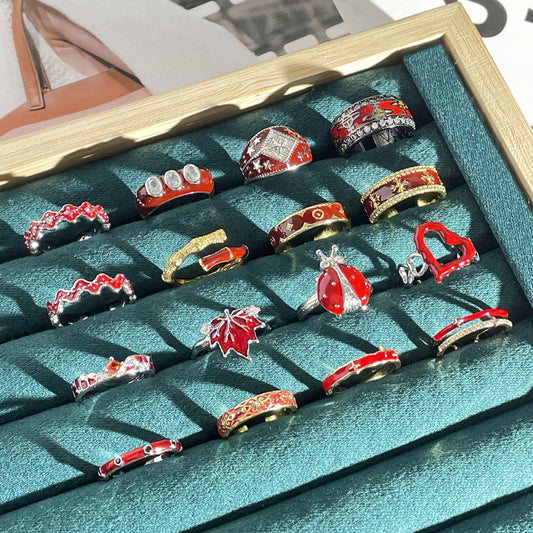 Angora Red Drip Glazed Geometric Fashionable Rings