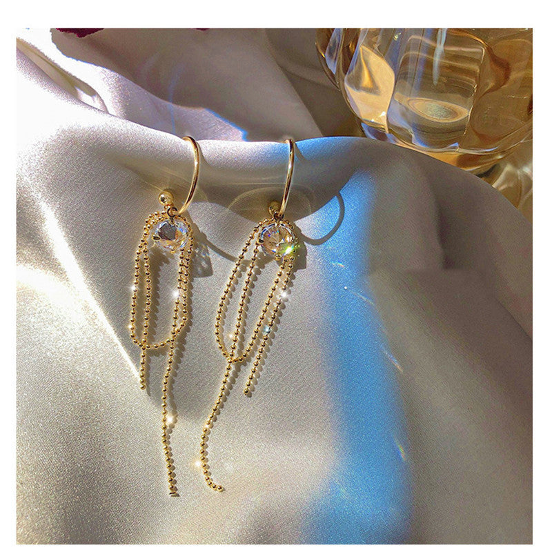 Tassel High-grade Sier Needle Metal Light Luxury Pearl Earrings