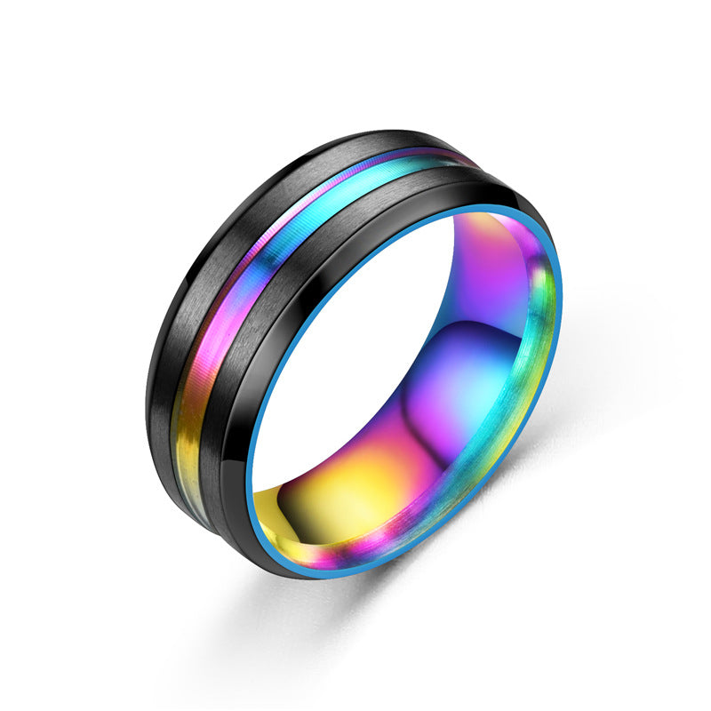 Men's Lucky Jewelry Titanium Steel Personality Bevel Slotted Color Rings