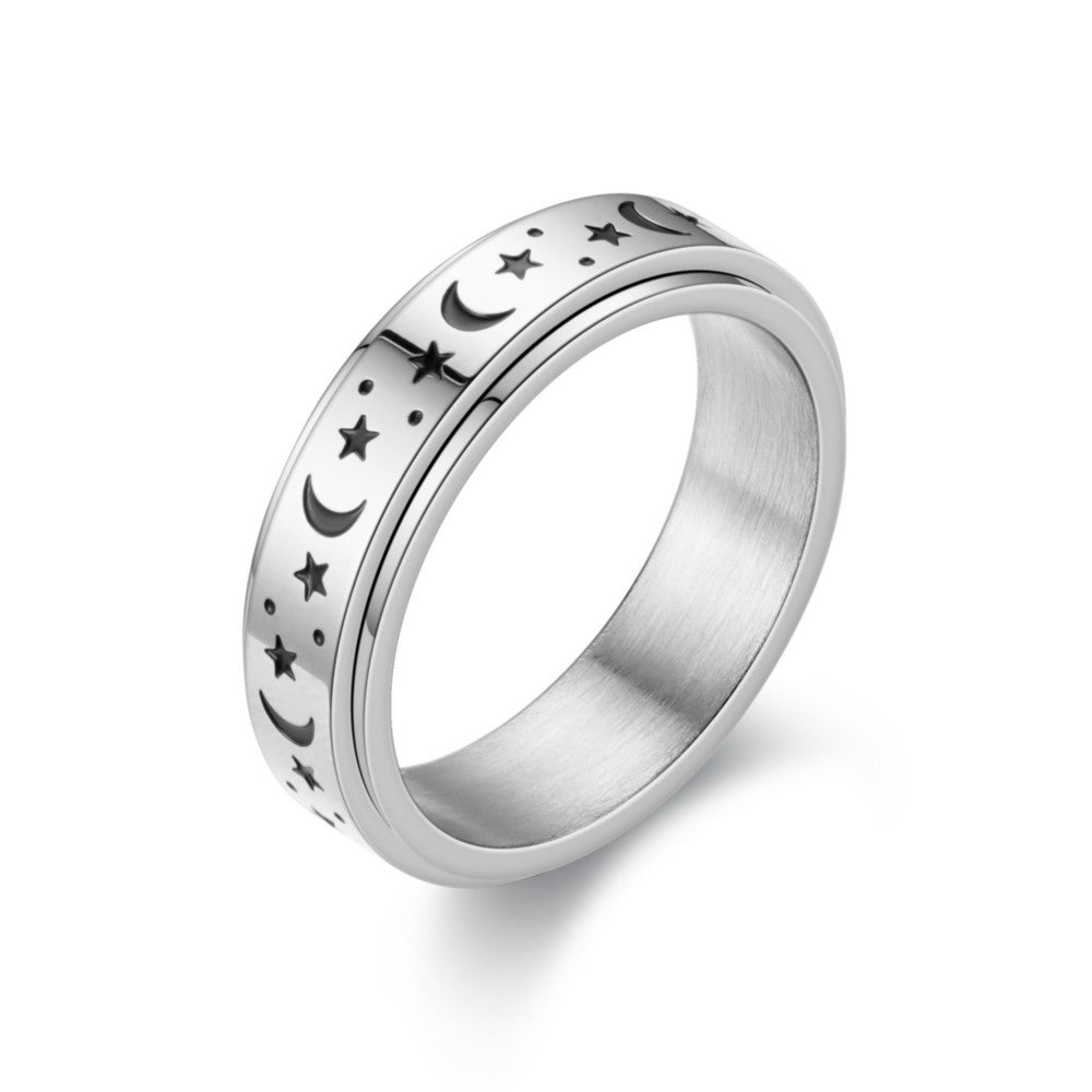 Corrosion Smear Star Moon Couple Can Be Rotatable Rings