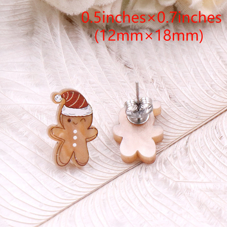 Tree Gingerbread Man Candy Cute Fashion Earrings