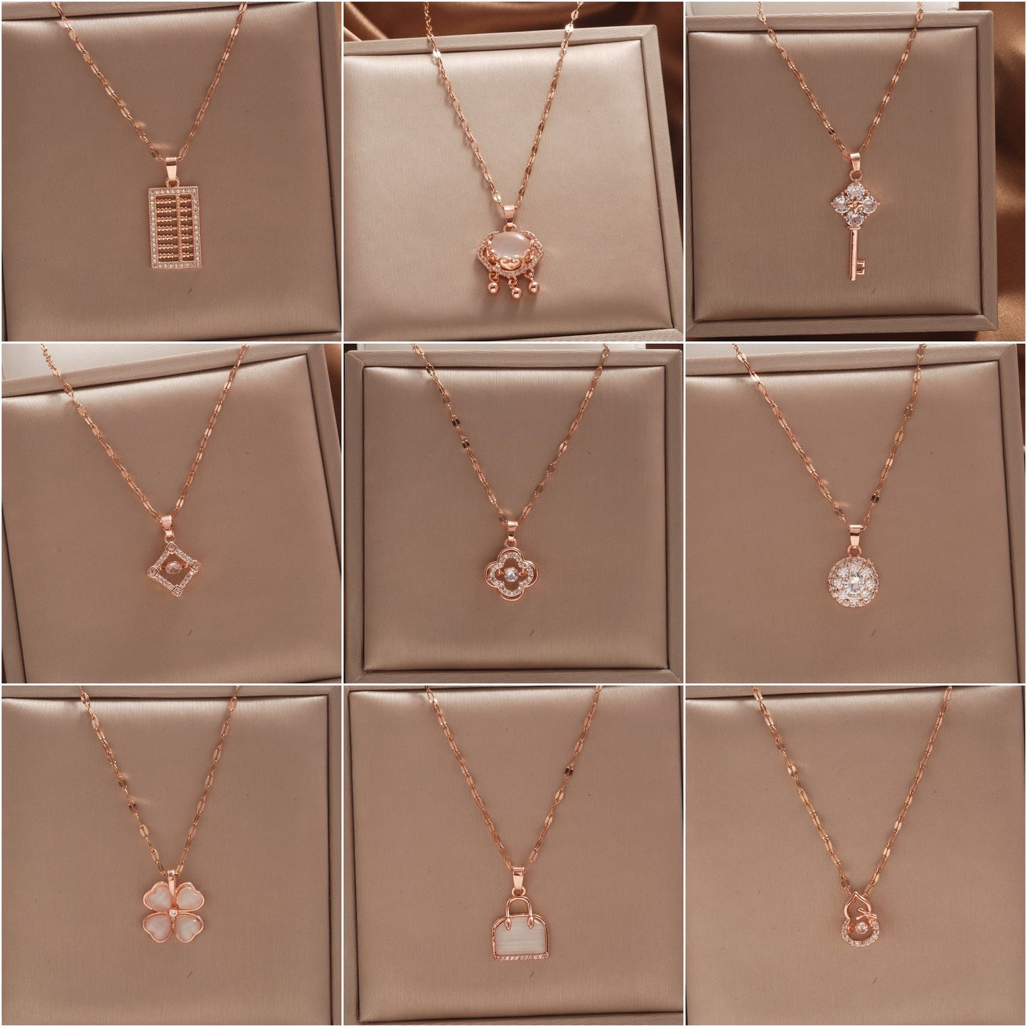 Women's Rose Gold Key Fu Lock Opal Korean Simple Fashion Necklaces