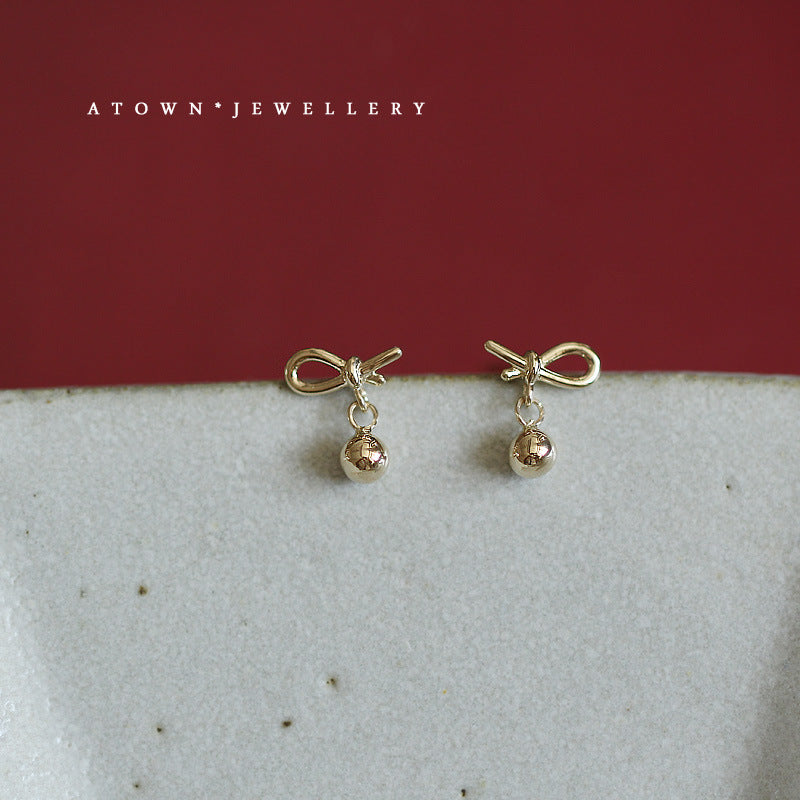 Women's Sterling Sier Gold-plated Knotted Ball Cute Bow Earrings