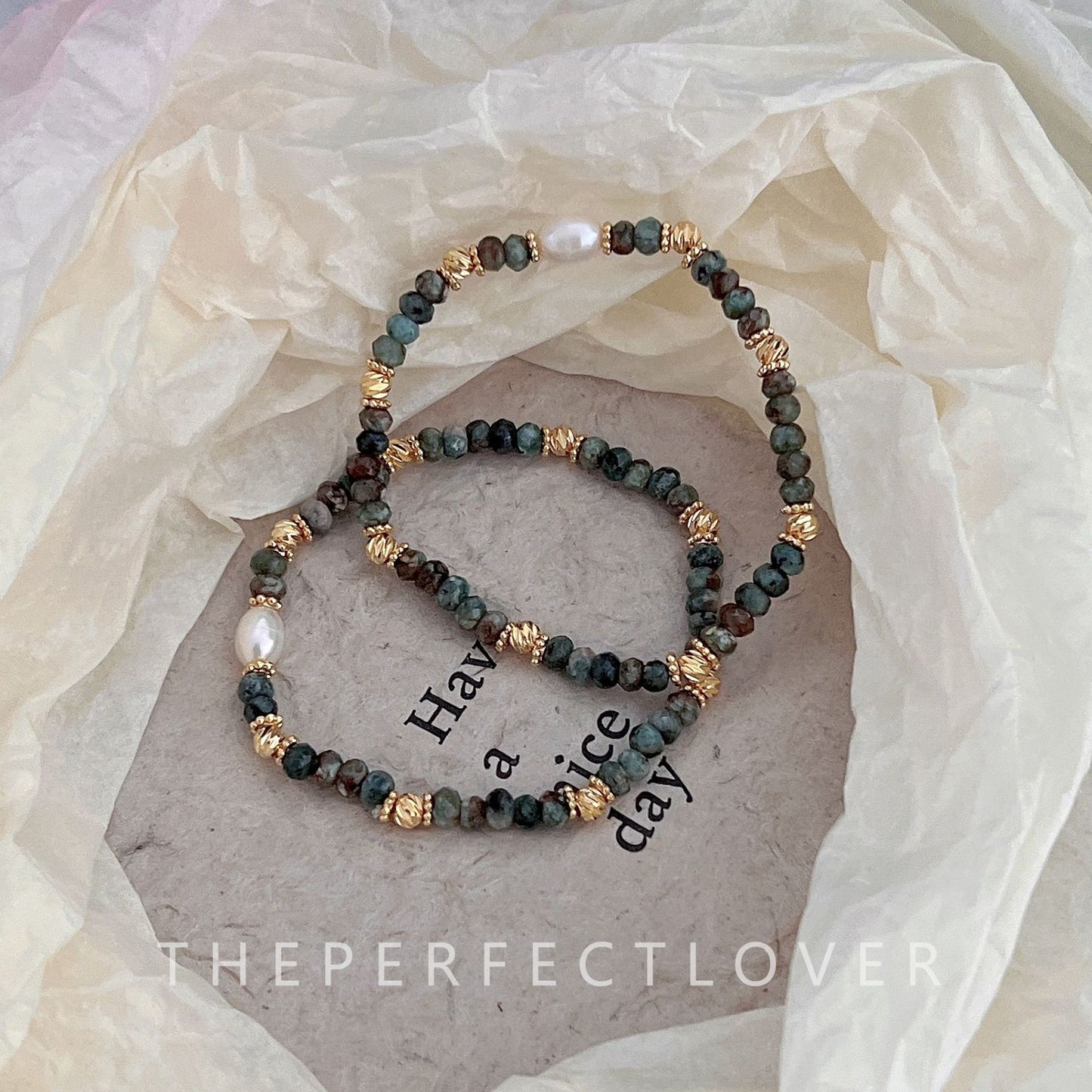 Women's Handmade Natural Stone Agate Gold Sand Blue Bracelets