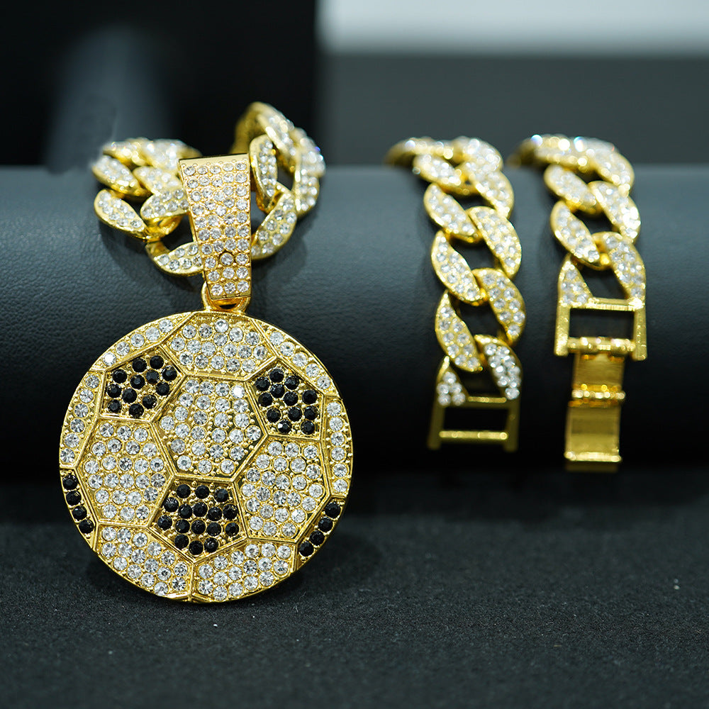 Men's World Cup Full Diamond Football Alloy Necklaces