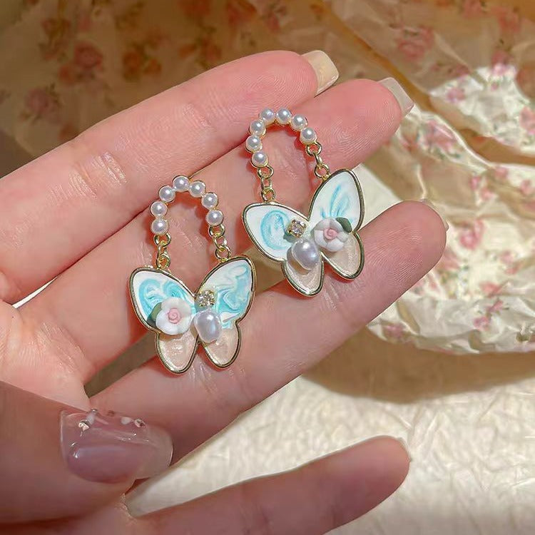 Dopamine Flower Suitable Small Female Purple Pink Earrings