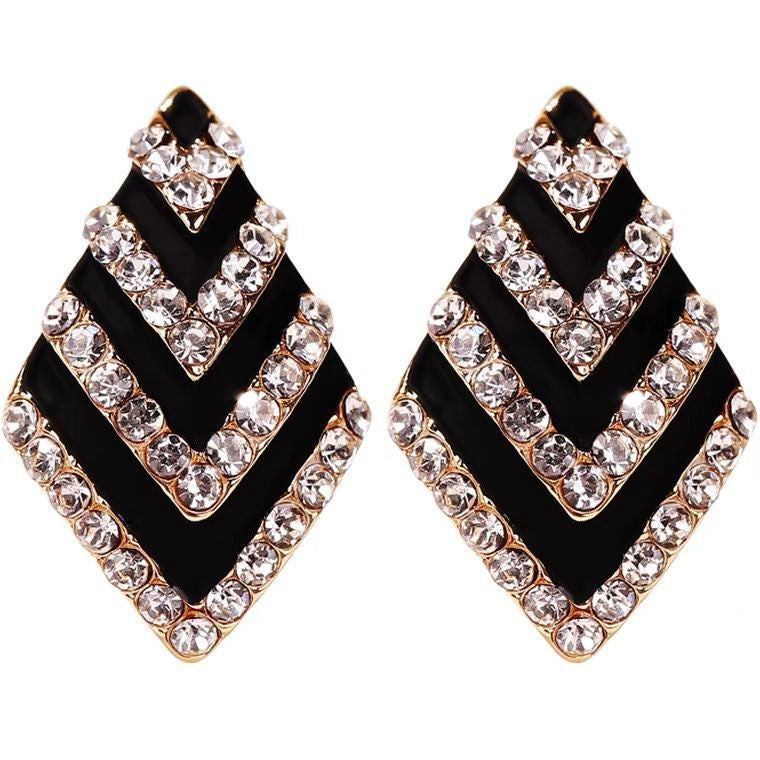 Women's Rhombus Stripe Diamond Versatile High-grade Temperament Stud Earrings