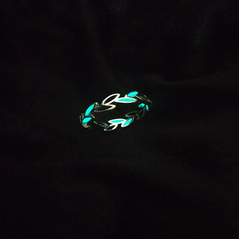 Women's & Men's Leaves Sier-plated Female Blade Luminous Hand Rings