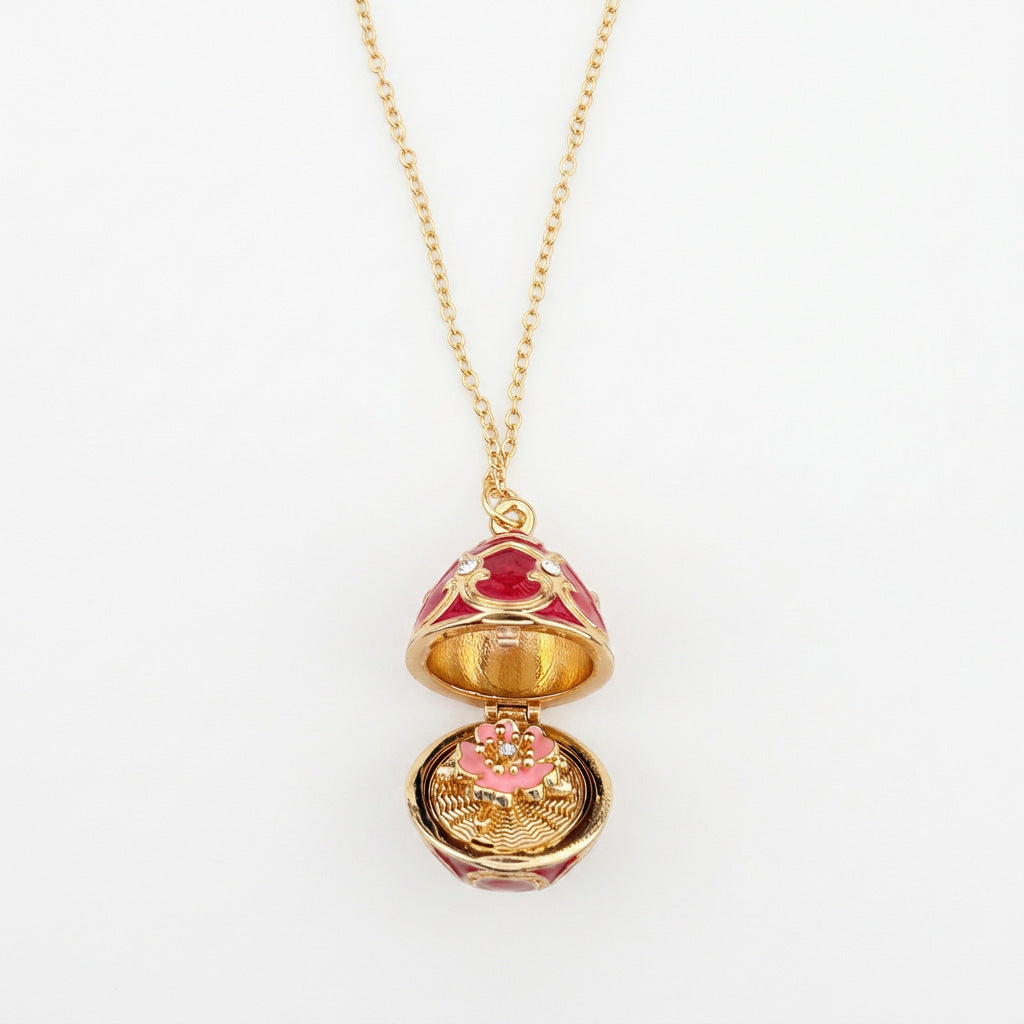 Easter Rejuvenating Device Enamel Lotus Flower Handmade Dripping Russian Necklace