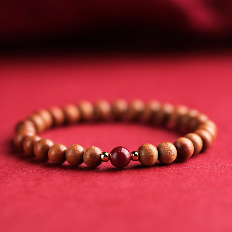 Women's & Men's Natural Peach Wood String Cinnabar Ball Artistic Bracelets