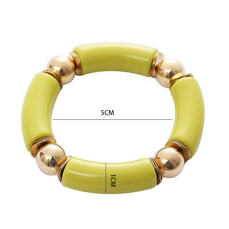 Thick Curved Tube Gold Beaded Stretch Bracelets