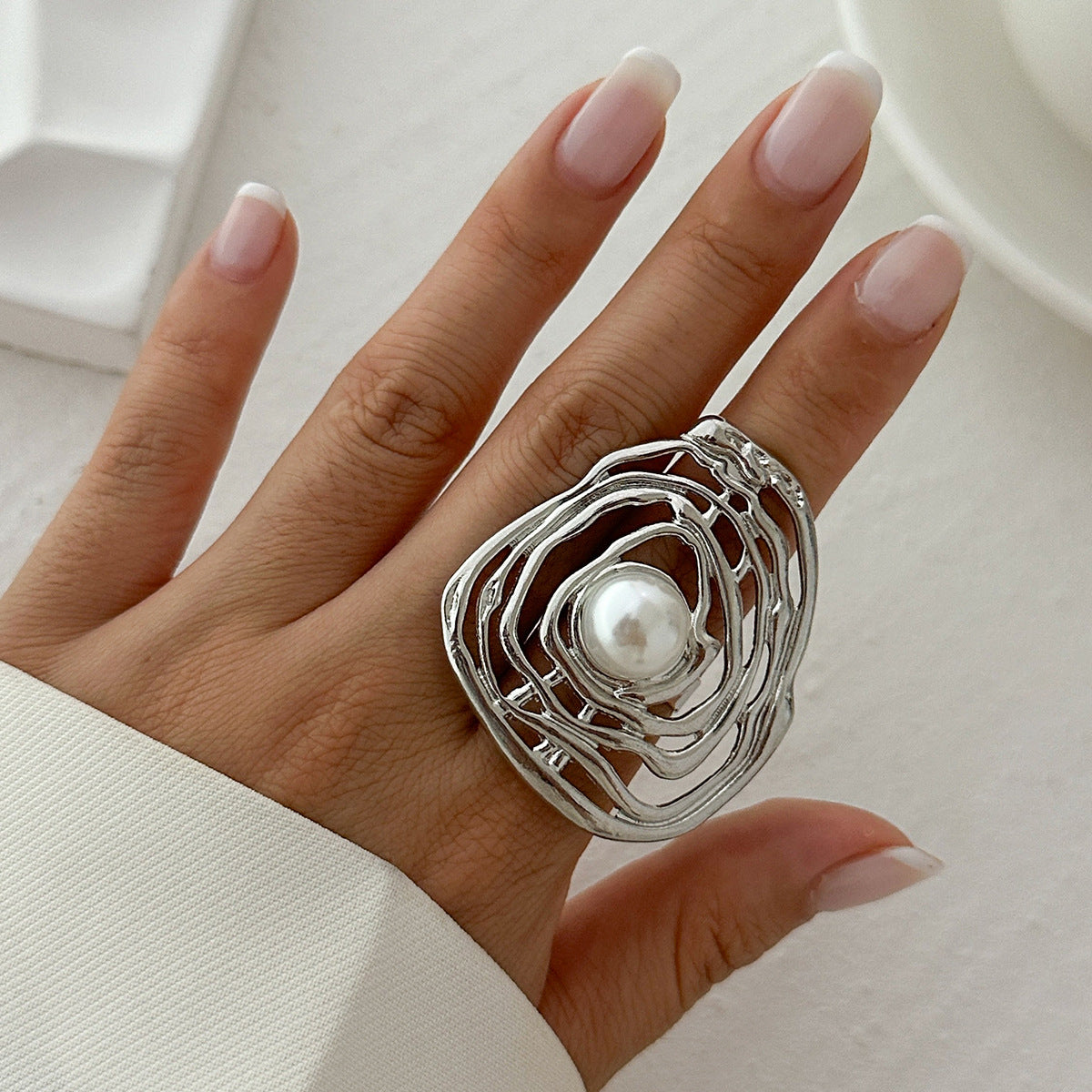 Women's Bohemian Large Lotus Leaf Open Fan Knuckle Exaggerated Rings