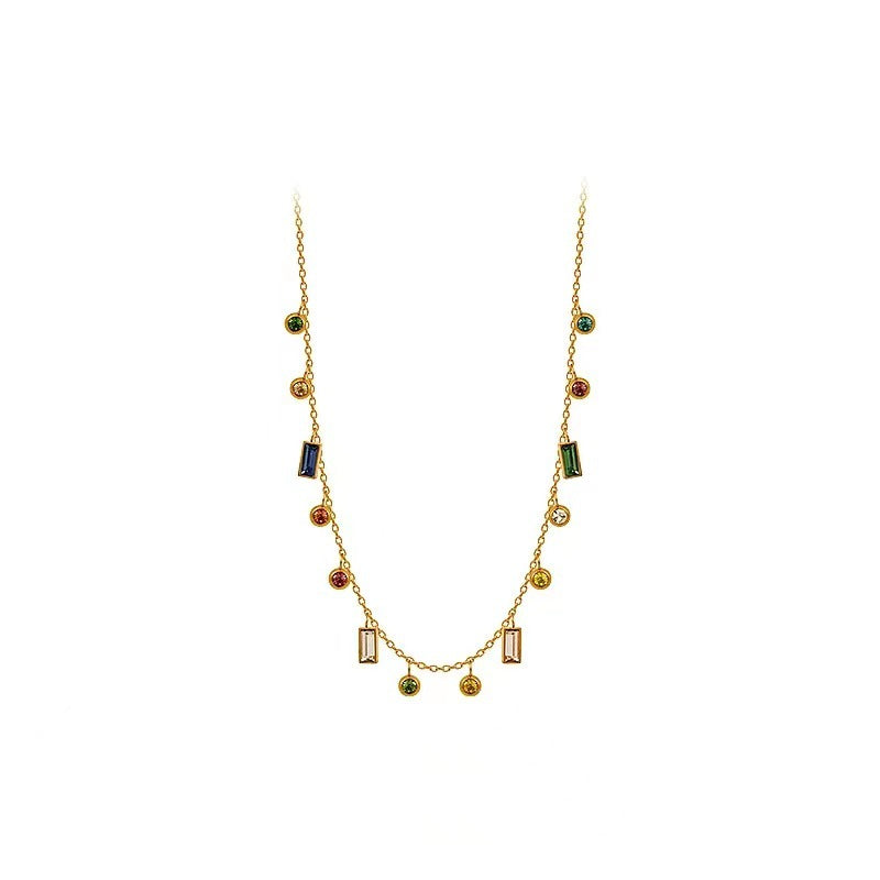 Titanium Steel Female Color Zircon Dopamine Clavicle Chain Design Necklaces