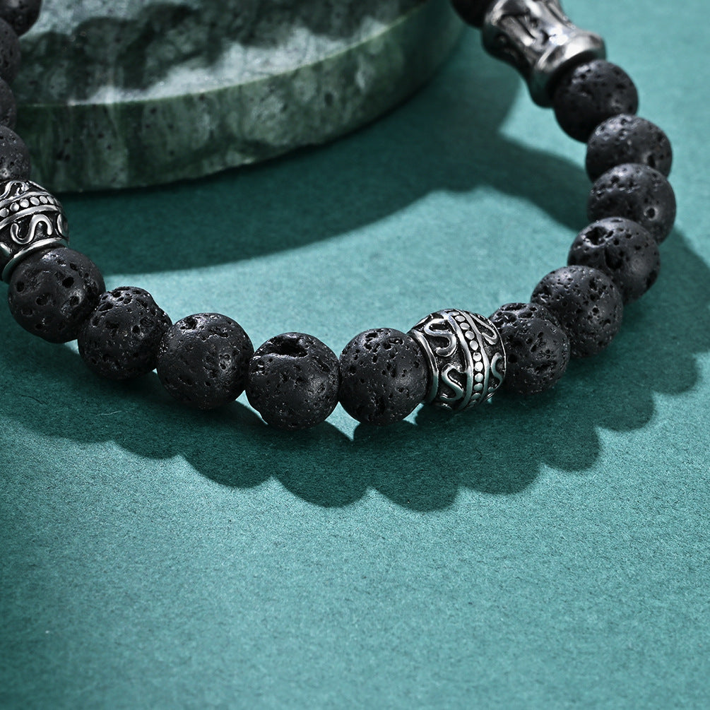Men's Six Words Mantra Volcanic Rock Lucky Titanium Bracelets