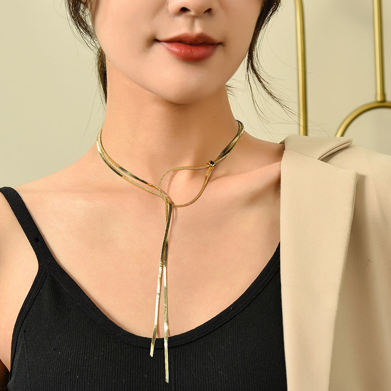 Women's To Wear Thick Chain Like Flat Snake Necklaces