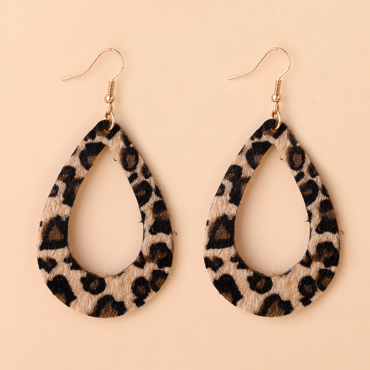 Women's Leather Horse Fur Print Hollow Water Earrings