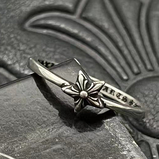 Sier Couple Thin Cross Five-pointed Star Rings