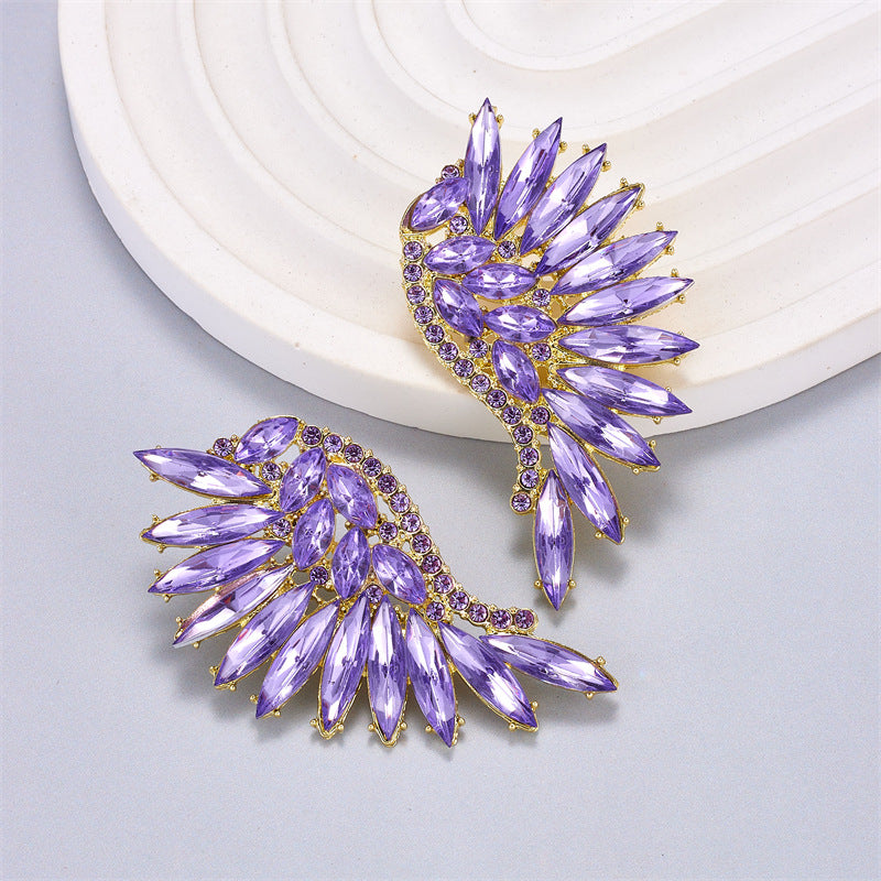 Diamond Colorful Crystals Big Bowknot Fashion Exaggerated High-grade Large Earrings