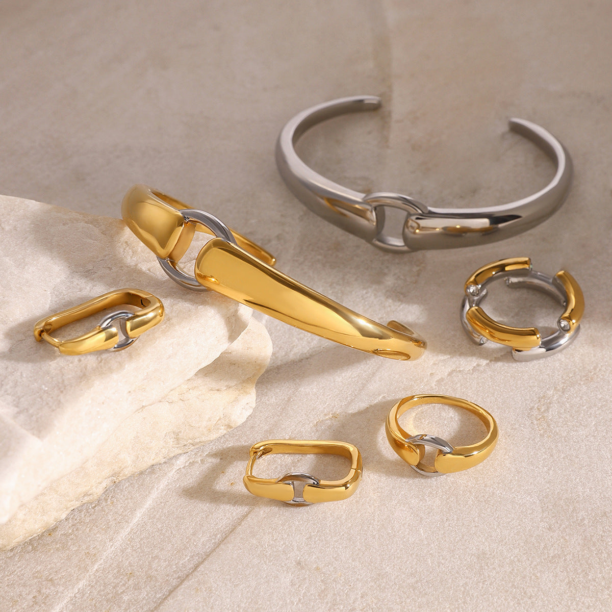 Design Stainless Steel Gold Sier Contrast Color Earrings