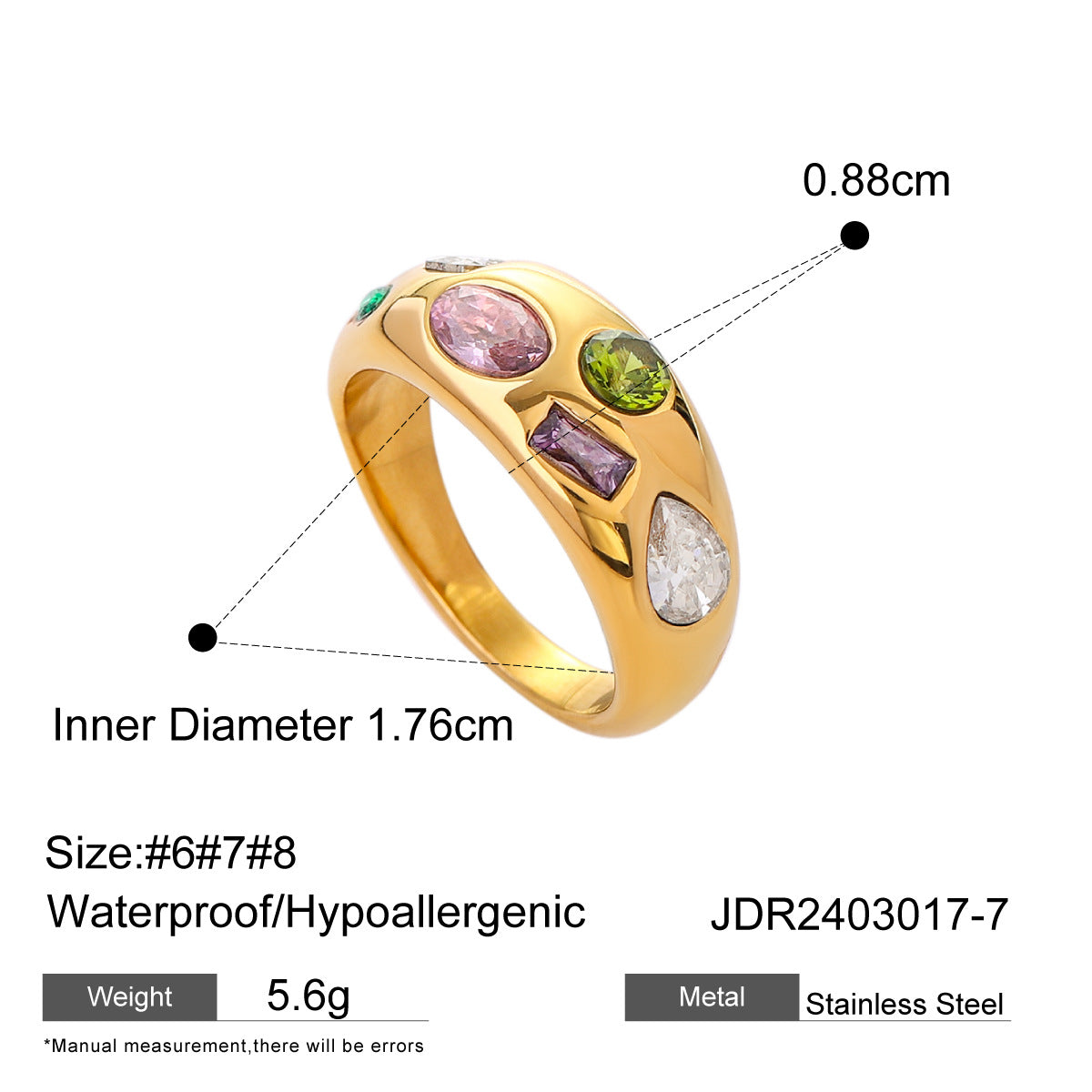 Trendy Gold Stainless Steel Color Zircon Rings