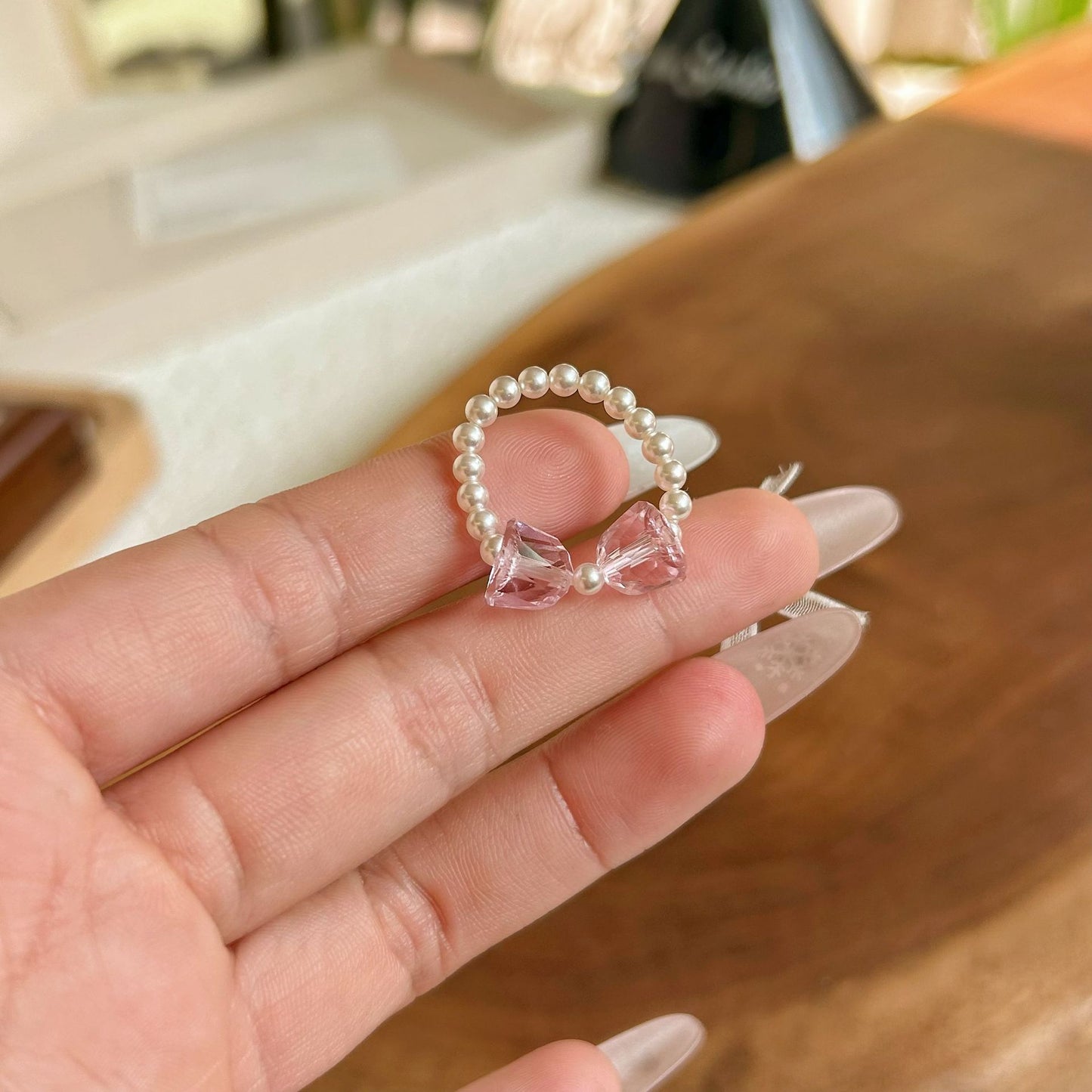 Limited Pink Crystal Lily Shell Pearls Design Exquisite Bracelet