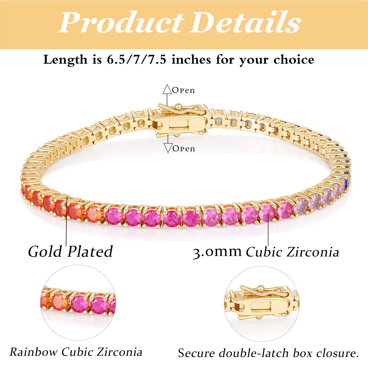 Gradient Zircon Tennis Round Bag Copper Bracelets
