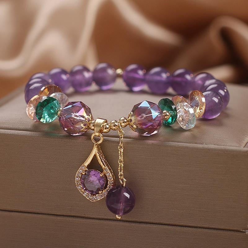 Natural Amethyst Five-leaf Flower Mori Style Water Drop Bracelets