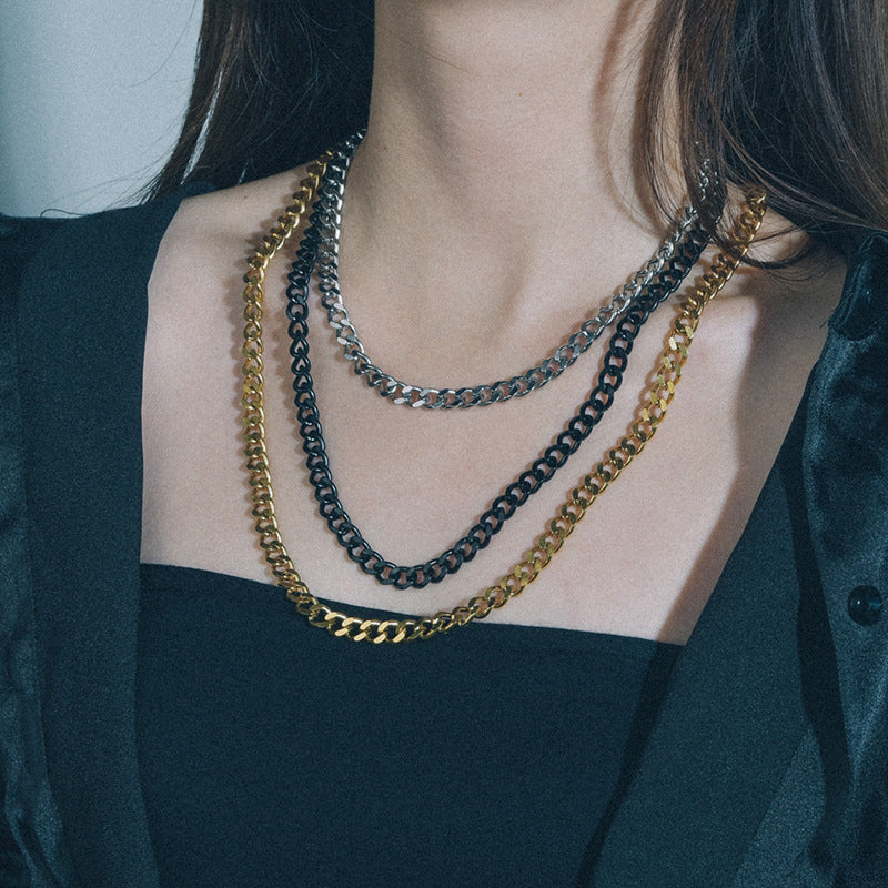 Women's & Men's Cuban Link Chain Titanium Steel Grinding Two Sides Hip Necklaces