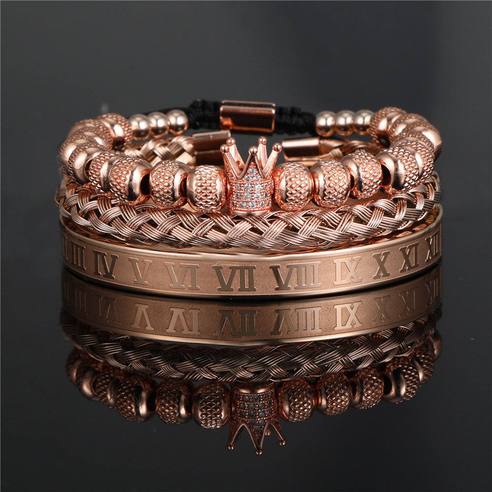 Men's Zircon Double Leopard Head Black Agate Bracelets