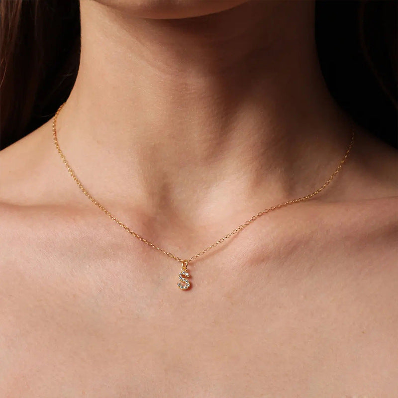 Simple Stainless Steel Diamond Letters Gold-plated Clavicle Necklaces