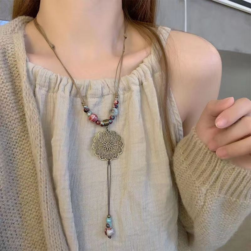 Women's Ceramic Beaded Retro Ethnic Style Long Necklaces
