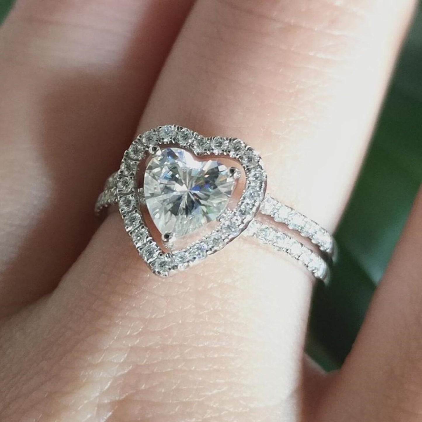 Women's Love Zircon Peach Heart Two-piece Set Rings
