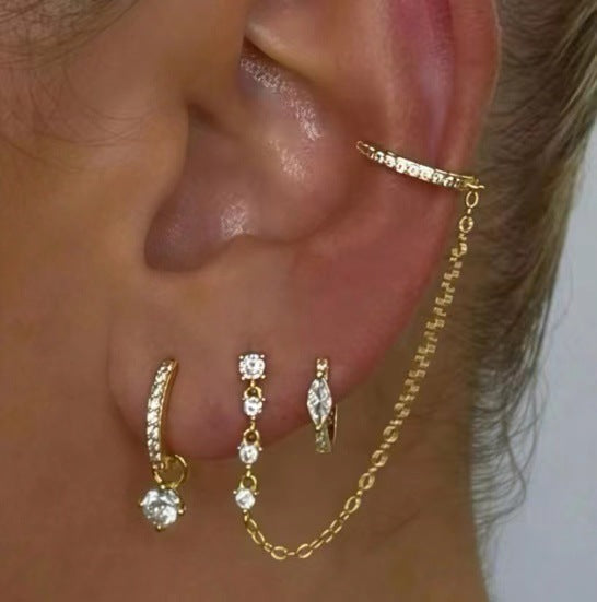 Gold Plating Inlaid Zircon Fashion Chain Senior Earrings
