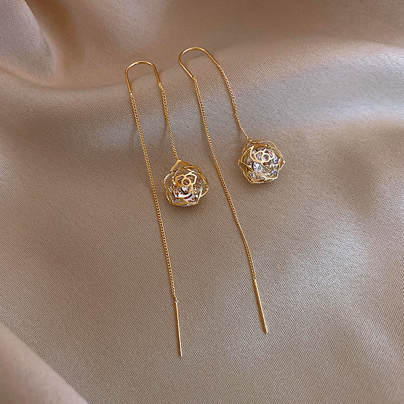Tassel High-grade Sier Needle Metal Light Luxury Pearl Earrings