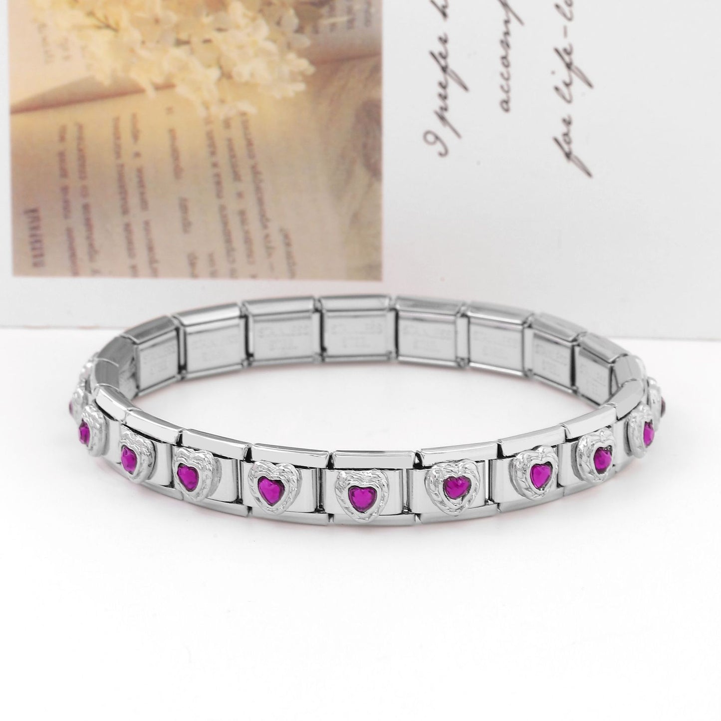 Module Double Matching Red Heart Petals Color Stainless Steel Bracelets
