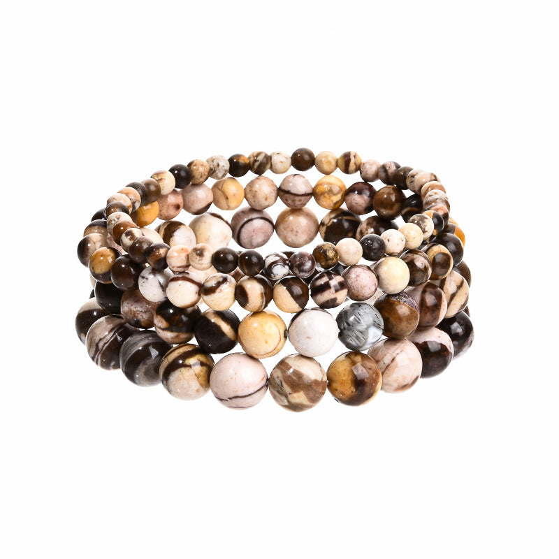 Stone Beaded Obsidian Black Line Rhodochrosite Bracelets