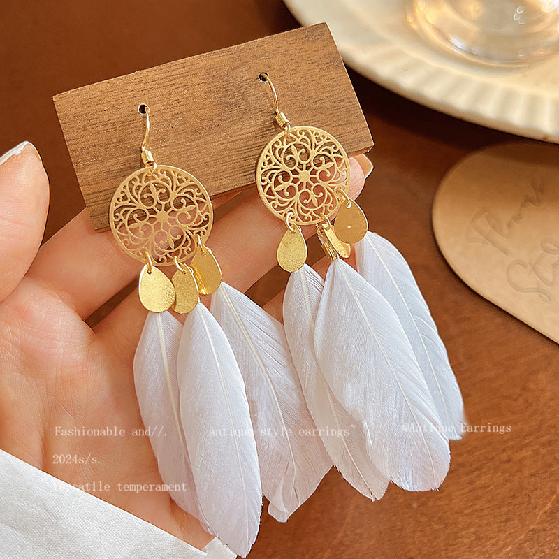 Women's Bohemian Style Long Feather Tassel Ethnic Earrings
