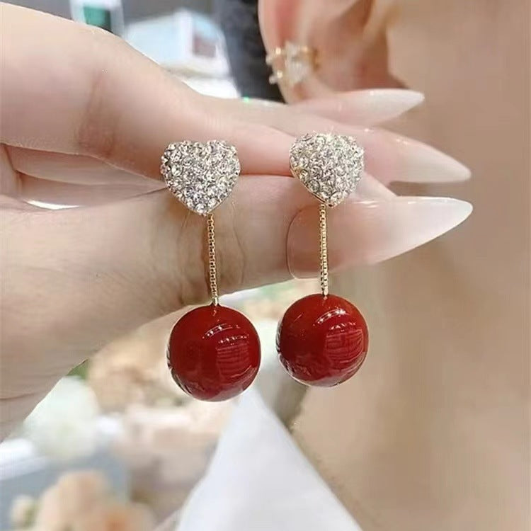 Pearl Diamond Love Heart Niche Sier Earrings
