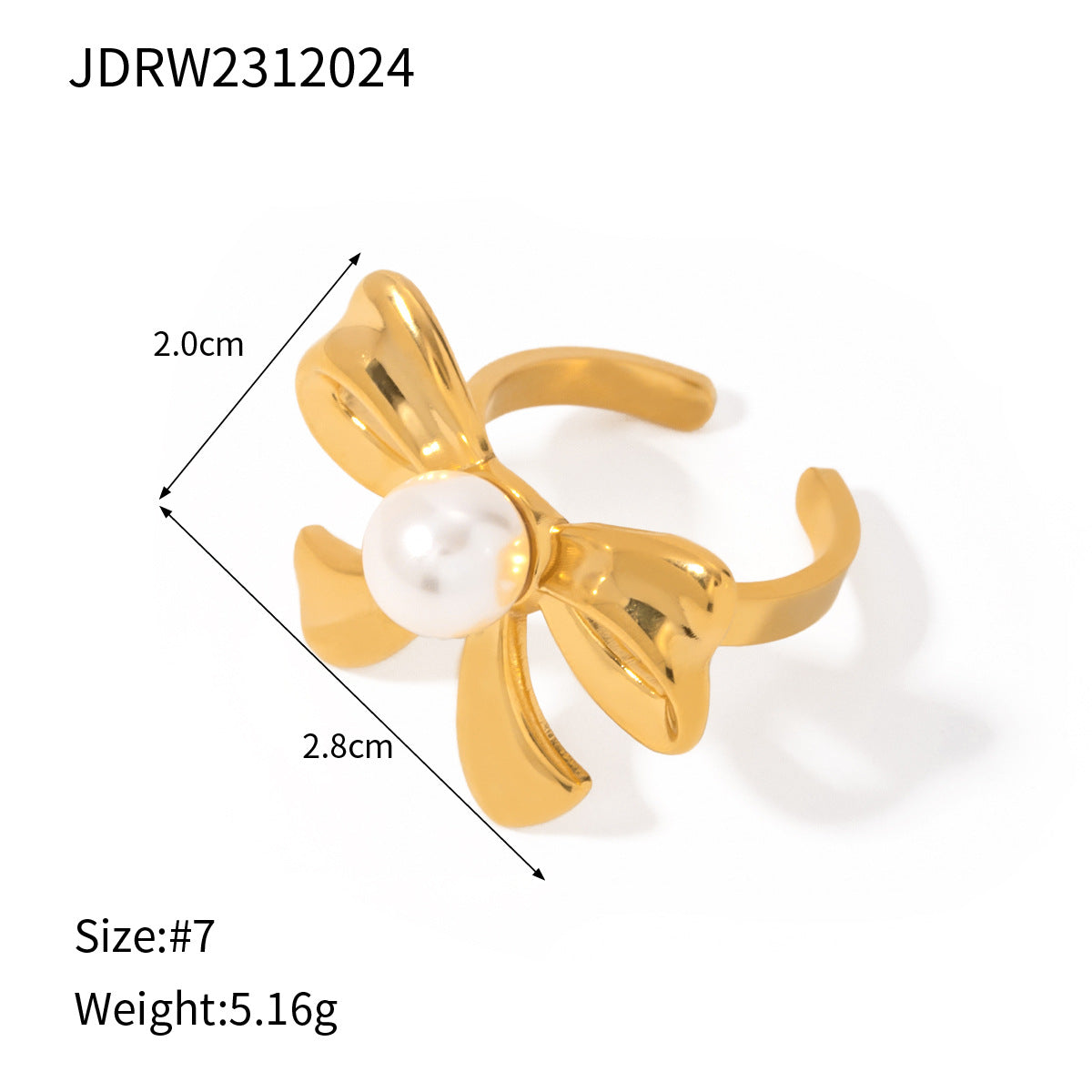 Ding Stainless Steel Flower Pearl Exaggerated Rings