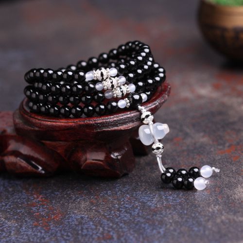 Women's & Men's Natural Red Agate Black Beads With Icy Bracelets