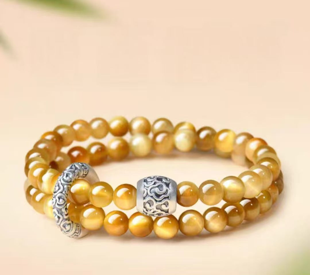 Women's & Men's Obsidian Aquamarine Double Crystal Lucky Beads Bracelets