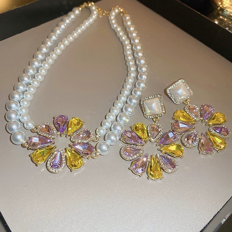 Retro Sier Water Drop Flower Pearl French Necklaces