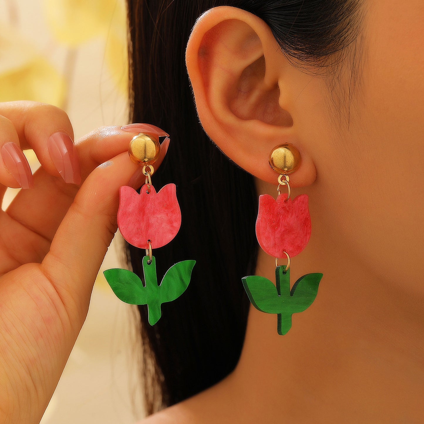 Style Fresh Pearl Small Flower Ear Pink Stud Earrings